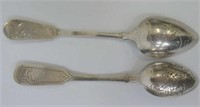 Two Russian silver ornate back spoons