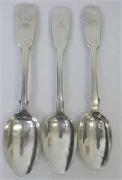 Three Exeter sterling silver spoons 130g