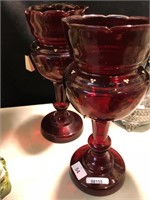 PR VICTORIAN RUBY GLASS LUSTRE VASES