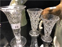 3 SMALL CRYSTAL VASES