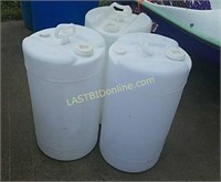 3 white poly 15 gallon drums / barrels