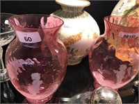 PR VICTORIAN RUBY GLASS MARY GREGORY VASES