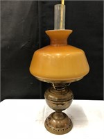 Antique Electrified Oil Lamp Brass Glass Shade
