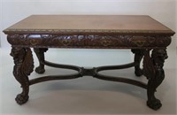R.J. HORNER CARVED MAHOGANY LIBRARY TABLE