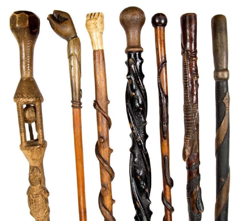 From a collection of carved folk art canes, over 40 examples