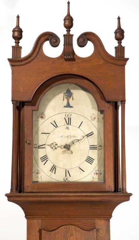 Detail of Caleb Davis tall-case clock