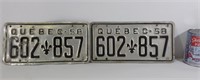 2 plaques d'immatriculation Québec licence plates