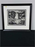 Block print Titled windjammer in rockpoint- maine