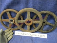 3 old heavy iron valve wheels (8in & 8.5in)