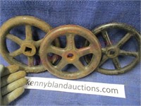 3 old heavy iron valve wheels (6in)