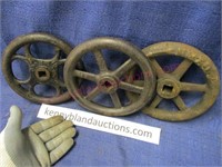 3 old heavy iron valve wheels (7in & 7.5in)
