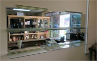 Glass display shelves with mirrors,