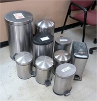 Lot - Stainless Steel lift top cans, 9 total