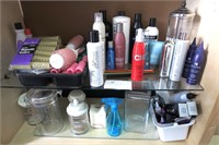 Lot - Assorted hair products, curlers, jars
