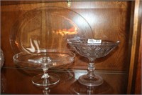 Glass Cake Stand, Compote, Glass Oval Platter