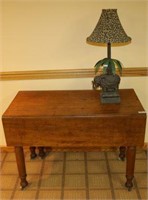 Antique Drop Leaf Table & Elephant Table Lamp