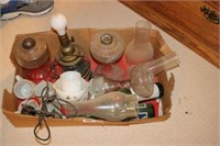 3 Oil Lamps, Ship's Lamp, Bottles, BC Bowe Mugs