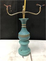 Antique Baby Blue Brass Double Oil Lamps