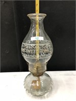 Antique Glass Stem Kerosene Lamp Home Sweet Home