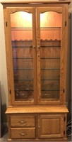 Solid Oak Lighted and Locking Gun Cabinet