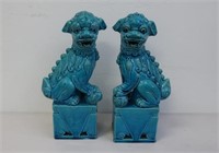 Pair Chinese vintage turquoise porcelain Dogs