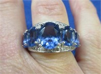 sterling silver 5 blue stone "florerite" ring-sz 6