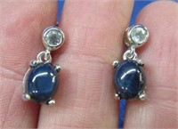 sterling silver dangle blue sapphire earrings