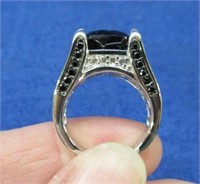 sterling silver black stone ring & accents -sz 6