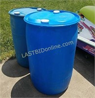 2 blue poly 55 gallon drums / barrels
