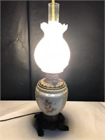 Vintage Electrified Oil Lamp, Ceramic Hand Painted