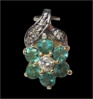 14K Yellow gold emerald and diamond flower pendant