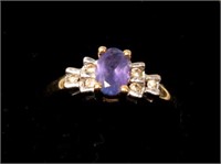 10K Yellow gold oval cut amethyst ring with