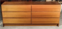 Mid Century Teak Danish Wood 6 Drawer Dresser