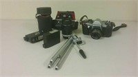 Praktica Camera, Lens, 2 Flashes & Mini Tripod