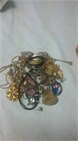 Box Of Jewellery - Chains, Pins, Brooches & More