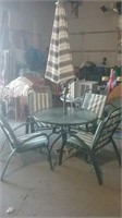 Complete Patio Set Table, Umbrella & 4 Chairs
