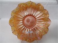 Millersburg 9" marigold Rays Ribbon 3-1 edge bowl