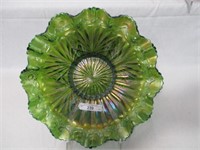 Millersburg 9" green Rays Ribbon 3-1 edge bowl