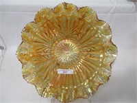 Millersburg 9" marigold Rays Ribbon 3-1 edge bowl