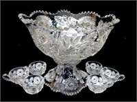 Millersburg crystal Hobstar & Feather 14 pc punch