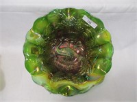 Millersburg 9" radium green Peacock at Urn