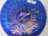 Northwood 9" electric blue Peacocks plate