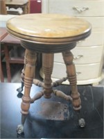 Antique Wood Piano Stool with Glass Marble Cast