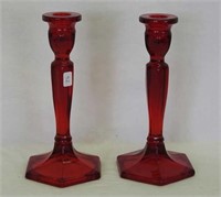 Fenton Florentine #449 8" candlesticks - red