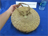 native american grass sewing basket w/handles