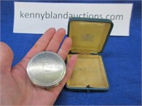 vintage silver plated compact in case