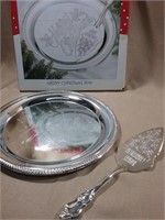 Silver Merry Christmas Cake Service Tray