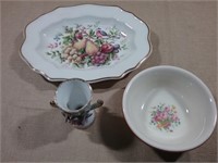 Floral Ceramic Decorative Plate, Bowl, Egg Cup