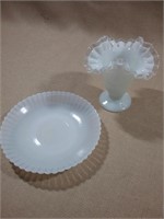 White Glass Vase & Plate