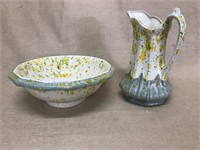 Handpainted Ceramic Pitcher & Bowl